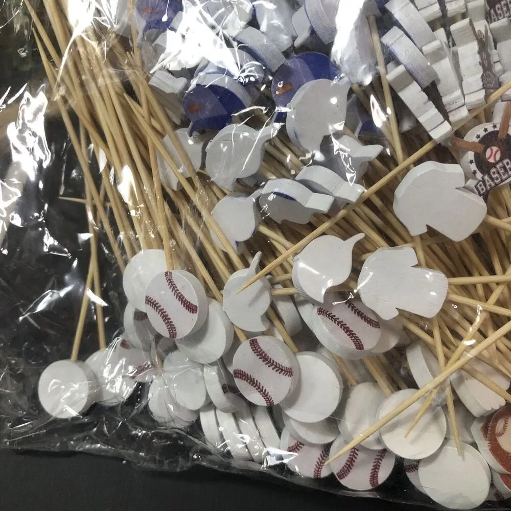 200+ ct. Baseball Theme Cupcake, Food, Cake Topper B-Day Wood Party Picks